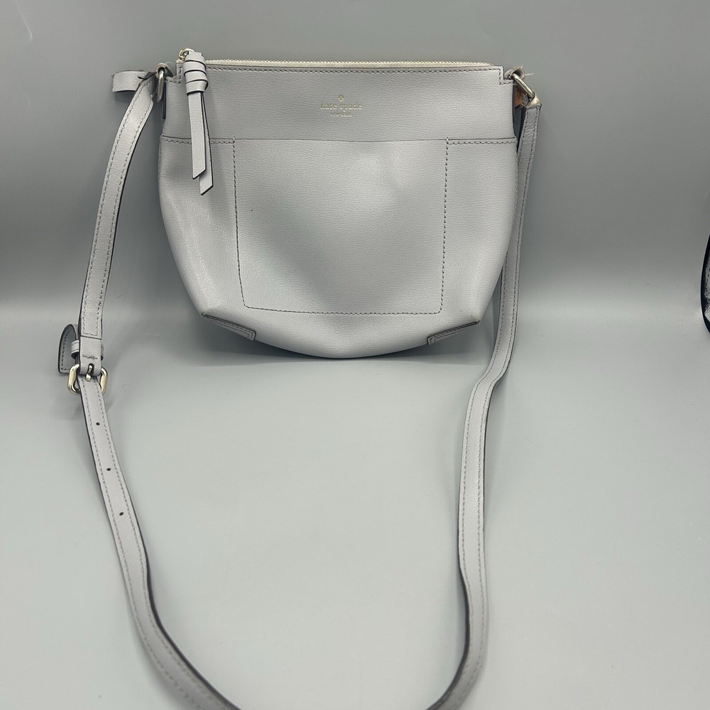 Kate Spade Patrice Grey / Baby Blue Textured Leather Satchel Crossbody Bag Tote